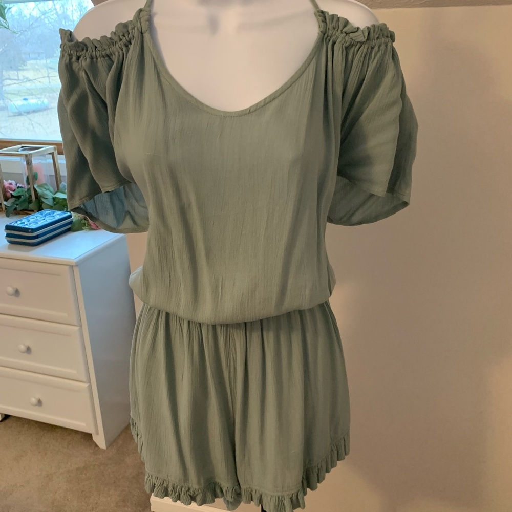 Charlotte Russe Cold Shoulder Ruffle Romper
